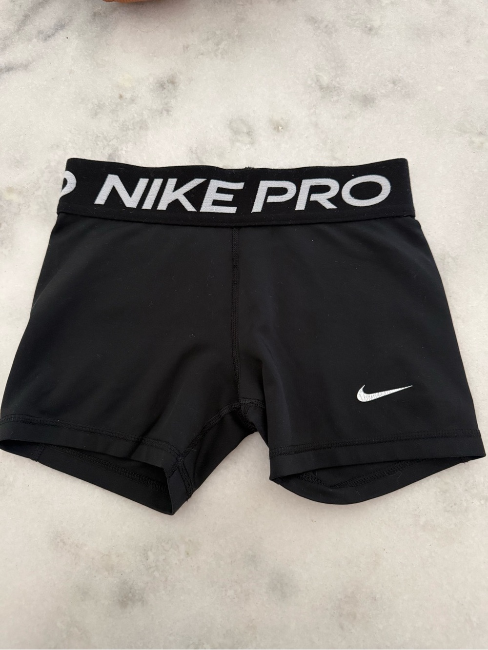 Girls Nike Pro Black Compression Shorts with Waistband Logo